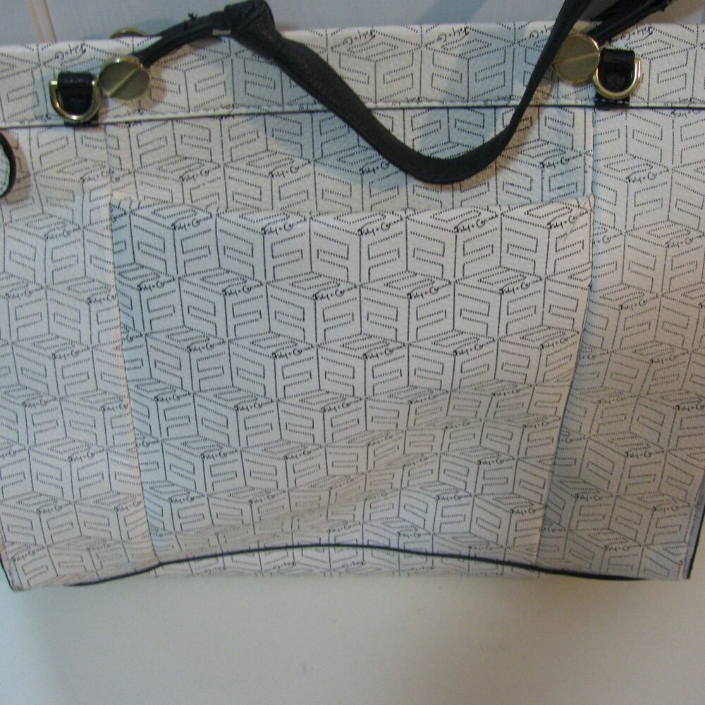 Foley + Corinna Signature Top Handle Faux Leather Zip Pockets White Black Bag - Picture 5 of 9